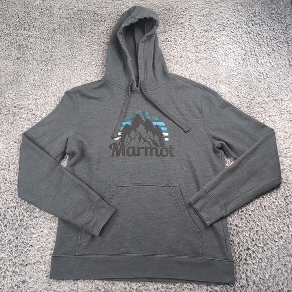 Marmot Hoodie Adult Medium Gray Fleece Pullover Sweatshirt Casual Outdoor Hiking - Picture 1 of 6
